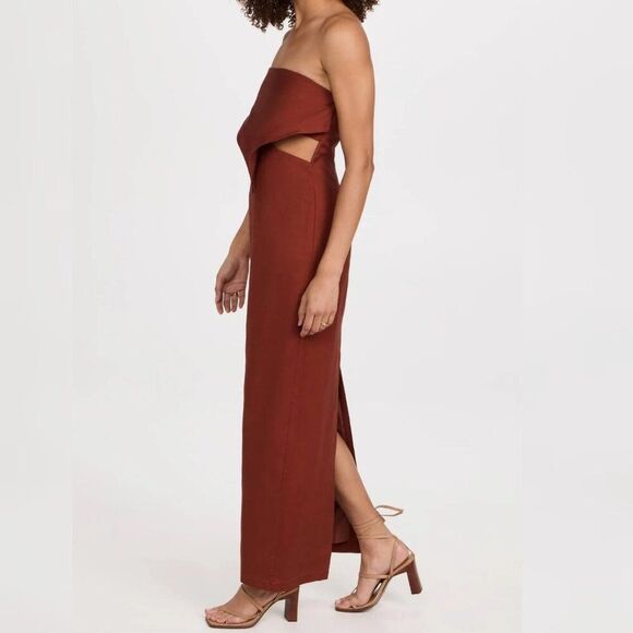 🆕️ Rumer The Label - M Chocolate Linen Blend Resortwear Roam Bandana Maxi $289 - Picture 5 of 9